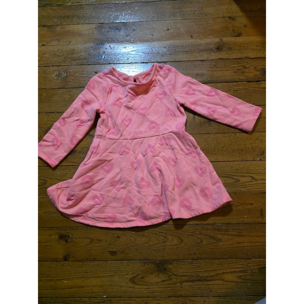 Cat‎ & Jack Toddler Girls Pink Heart Print Long Sleeve Fleece Dress 2T